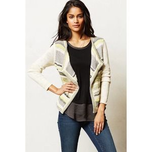 Moth Anthropologie Chaux Cream Yellow Gray Metallic Cardigan Sweater Size S